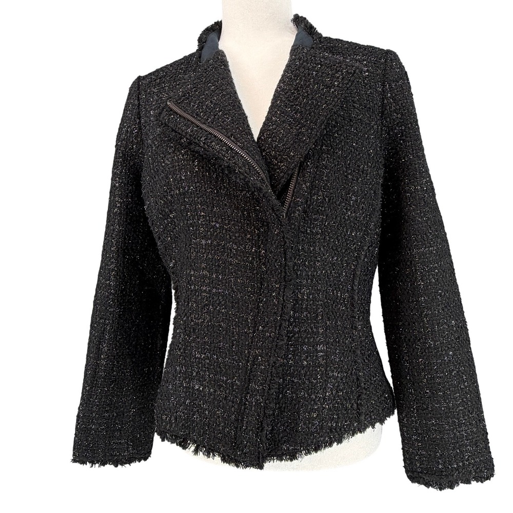 Ann Taylor Women's Size 4T Black Metallic Tweed Asym Zip Moto‎ Jacket NWT $129